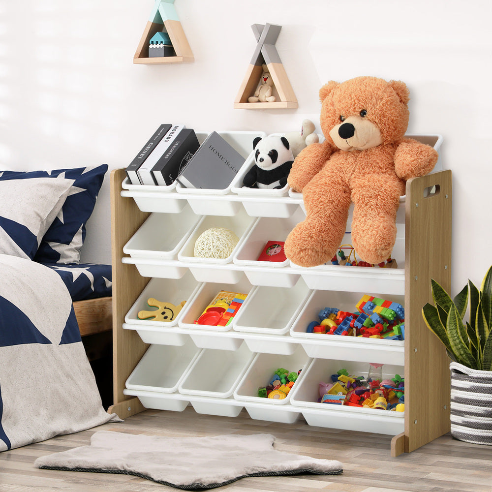 Oikiture 16 Bins 4-Tier Kids Toy Organiser Storage Rack