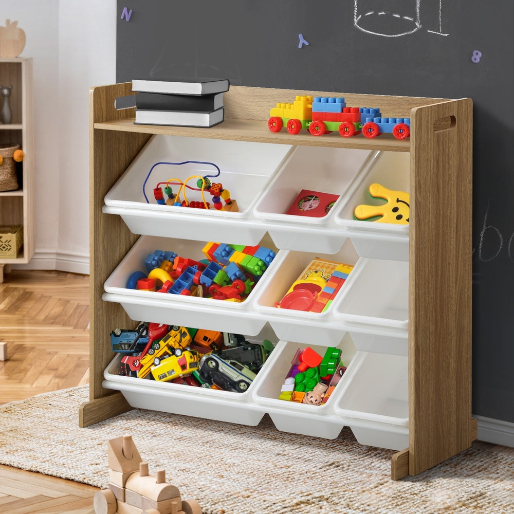 Oikiture 9 Bins Kids Toy Box Organiser Display Shelf