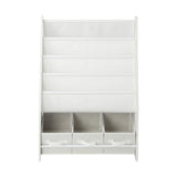 Oikiture 4-tier Kids Storage Rack with 3 Boxes White - 45-Degree Angle