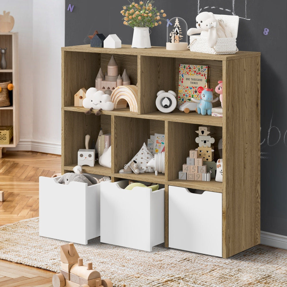 Oikiture Kids Storage Cabinet Organiser With Removable Box Natural