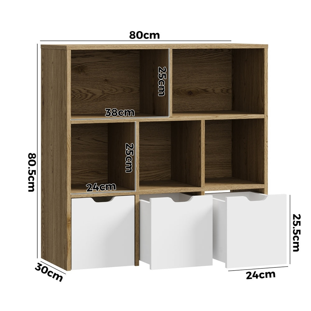 Oikiture Kids Storage Cabinet Organiser With Removable Box Natural