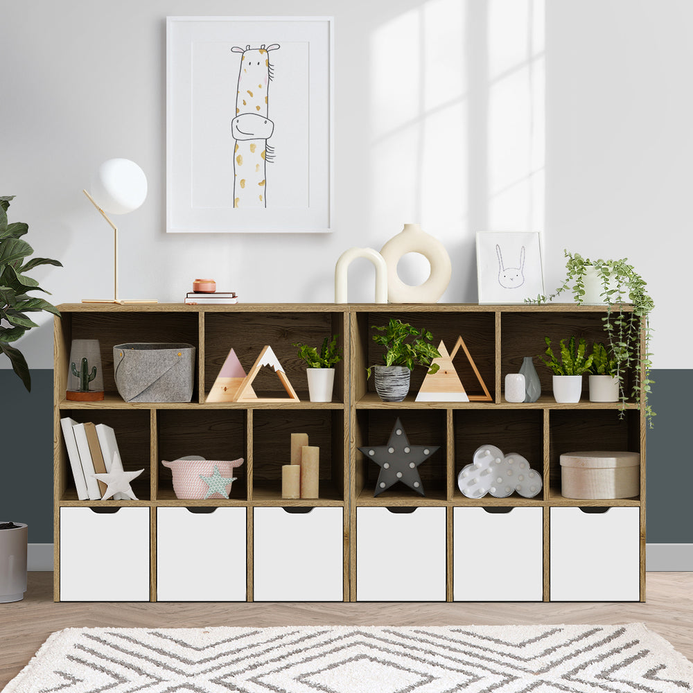 Oikiture Kids Storage Cabinet Organiser With Removable Box Natural