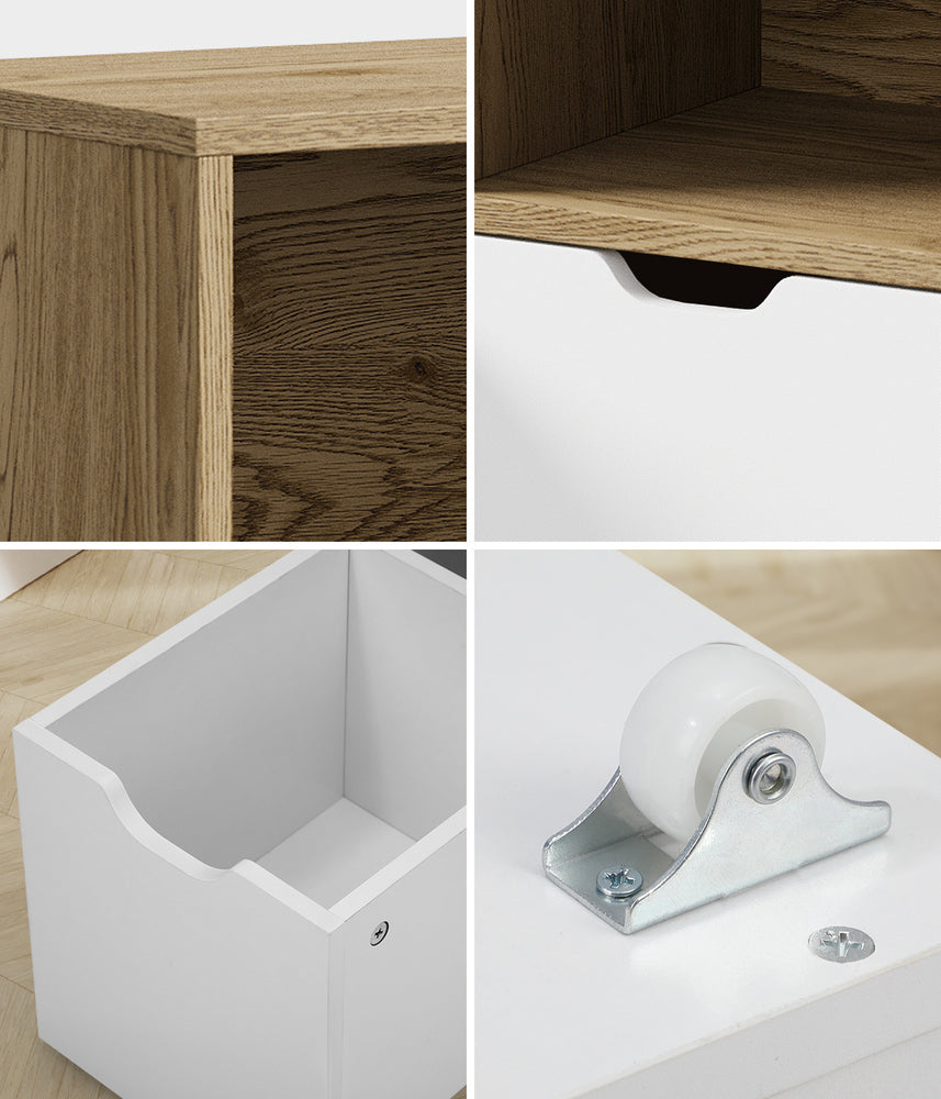 Oikiture Kids Storage Cabinet Organiser With Removable Box Natural