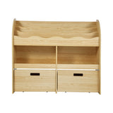 Oikiture Kids Bookshelf Toy Storage Box Organiser Display Shelf Natural