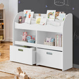 Oikiture Kids Bookshelf Toy Storage Box Organiser Display Shelf White - Low Angle