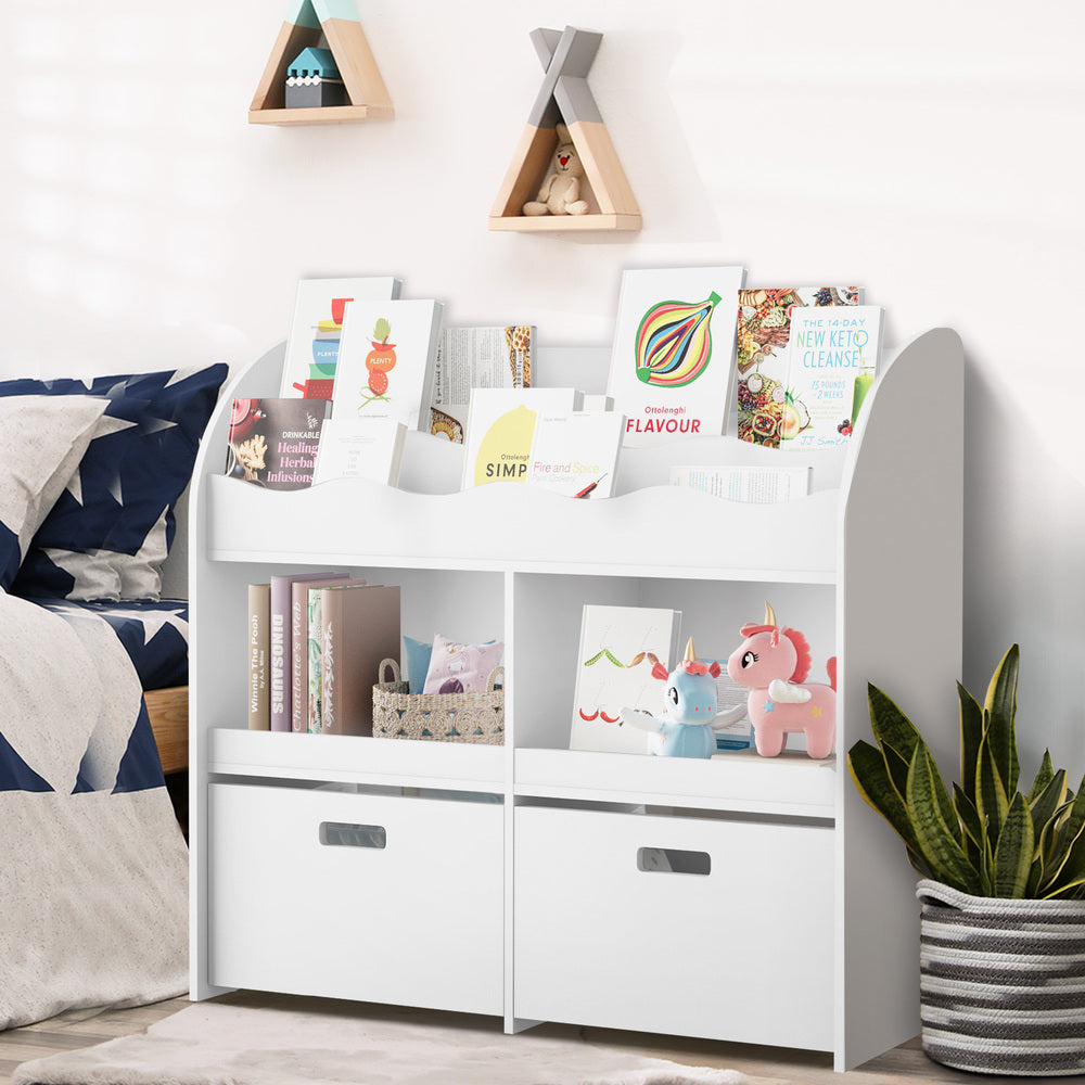 Oikiture Kids Bookshelf Toy Storage Box Organiser Display Shelf White