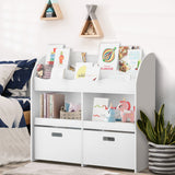 Oikiture Kids Bookshelf Toy Storage Box Organiser Display Shelf White - Rear View