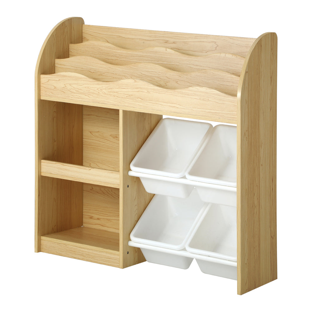 Oikiture Kids Bookshelf 4 Bins Toy Box Storage Organiser Display Shelf