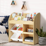 Oikiture Kids Bookshelf 4 Bins Toy Box Storage Organiser Display Shelf - Close-Up Angle