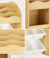 Oikiture Kids Bookshelf 4 Bins Toy Box Storage Organiser Display Shelf - Rear View