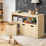 Oikiture Kids Toy Storage Cabinet With Storage Box Natural - Rear View