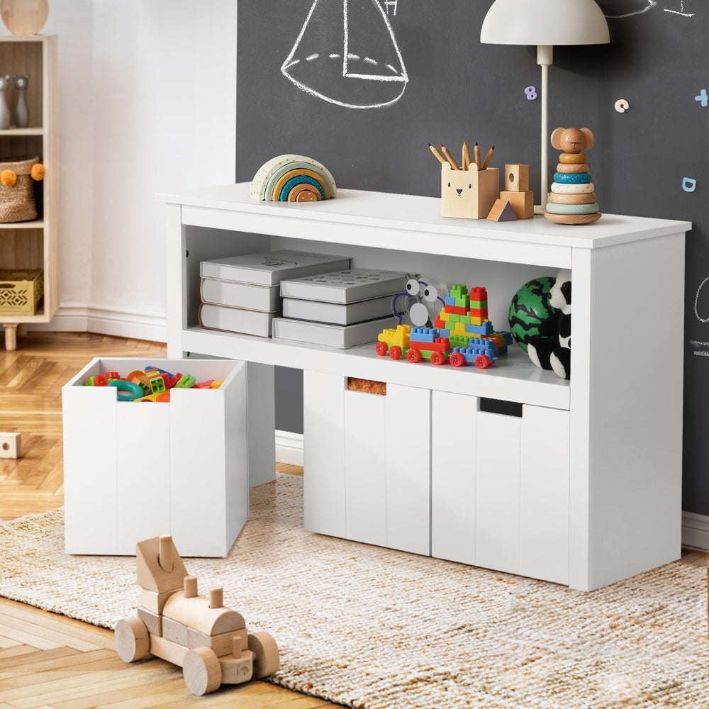 Oikiture Wooden Kids Storage Cabinet With Portable Box