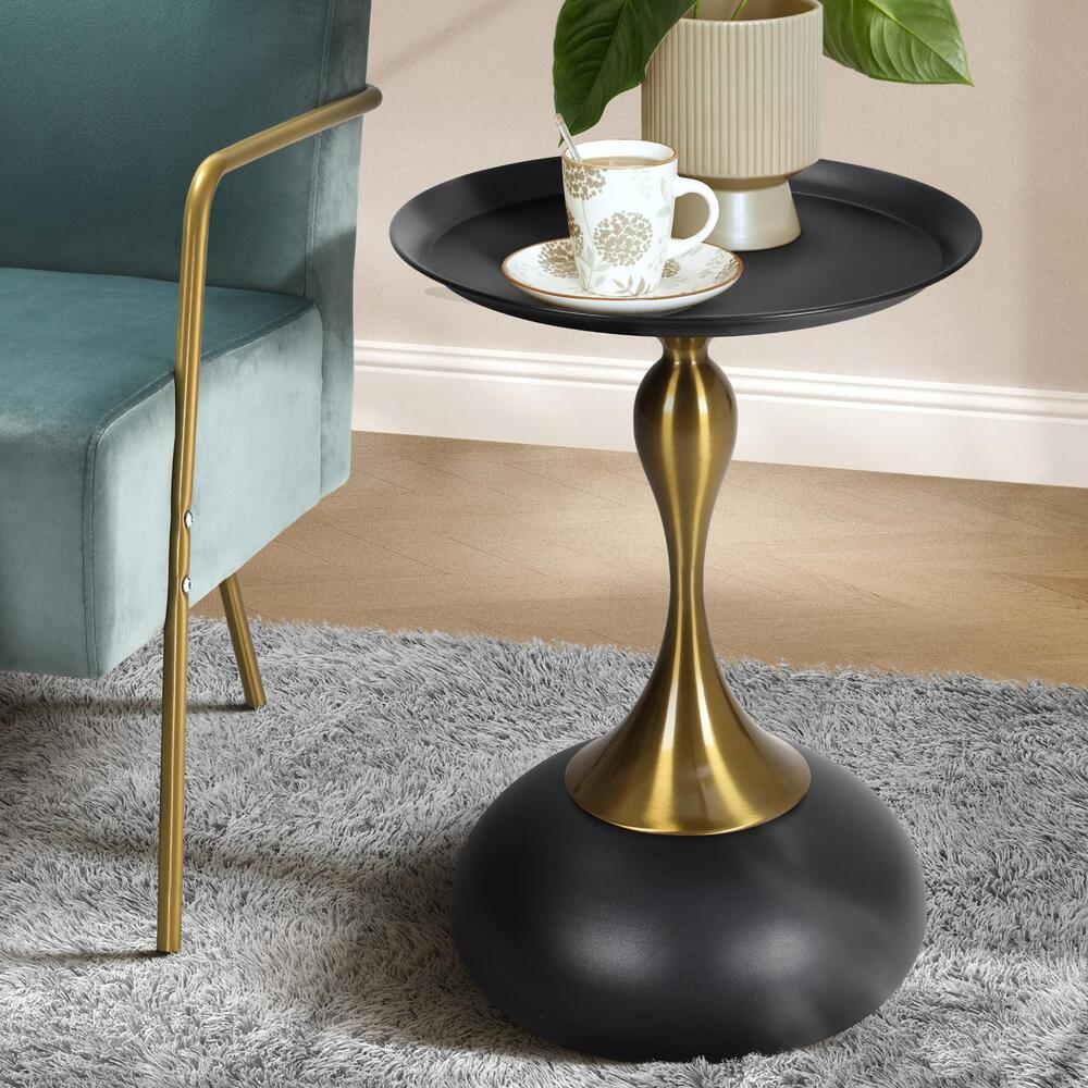 Oikiture Coffee Side Table Round Metal Black