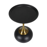 Oikiture Coffee Side Table Round Metal Black