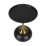 Oikiture Coffee Side Table Round Metal Black - Rear View