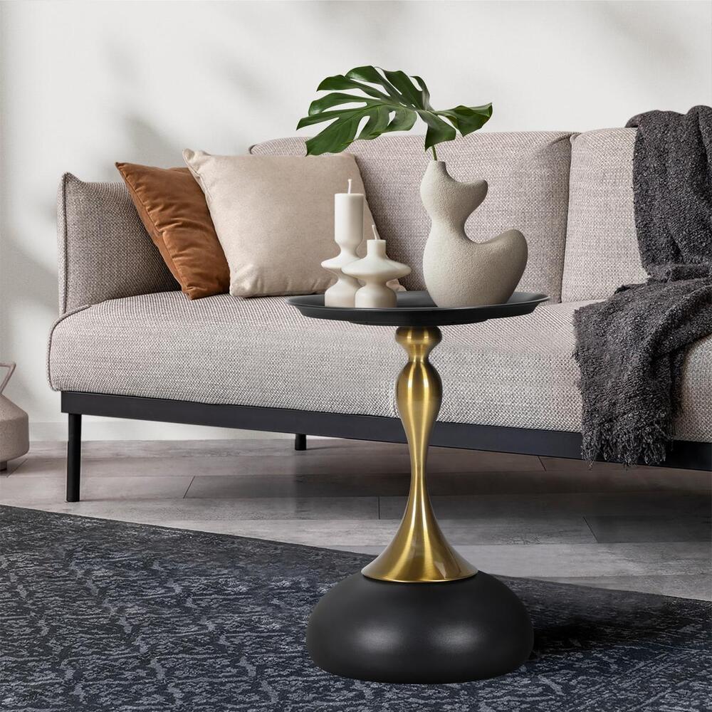 Oikiture Coffee Side Table Round Metal Black