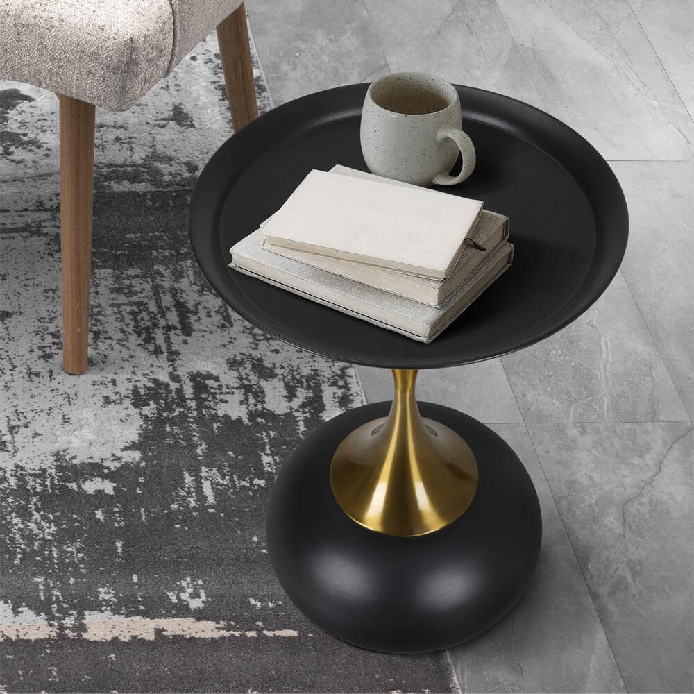 Oikiture Coffee Side Table Round Metal Black