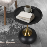 Oikiture Coffee Side Table Round Metal Black - Front View
