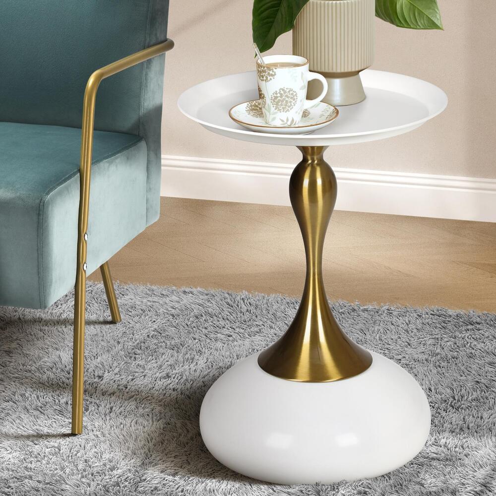 Oikiture Coffee Side Table Round Metal White
