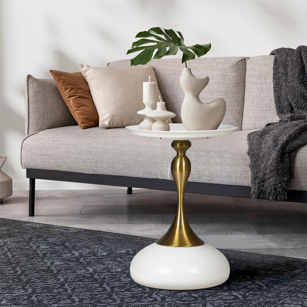 Oikiture Coffee Side Table Round Metal White