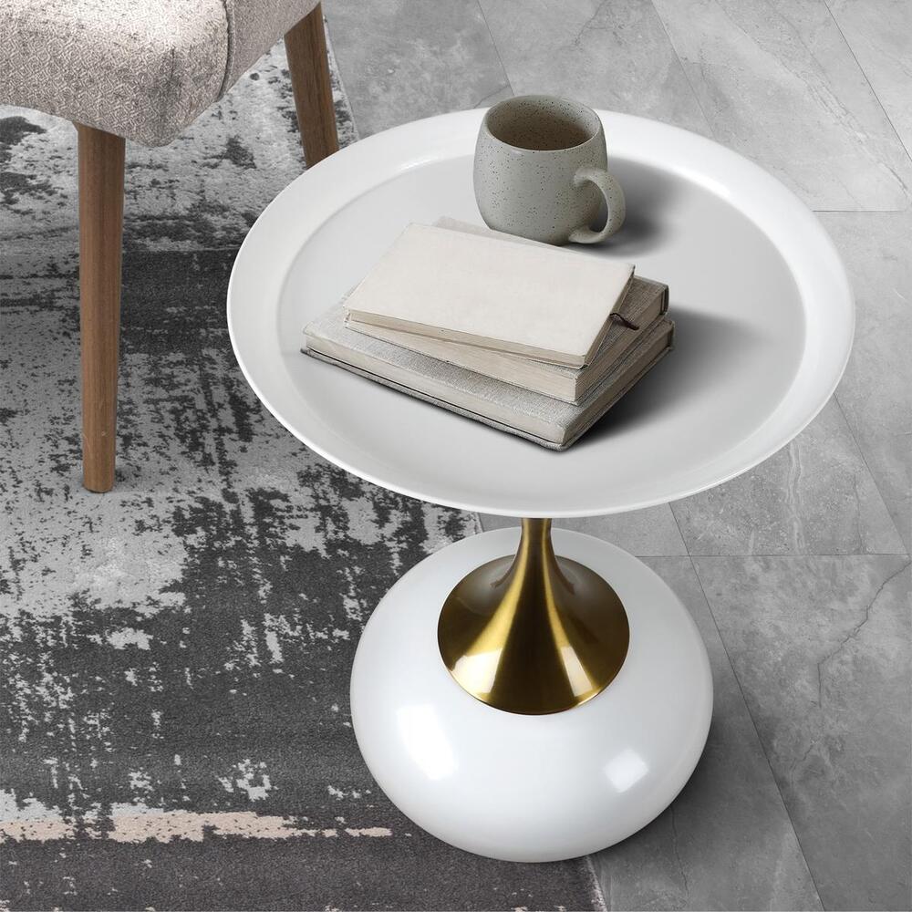 Oikiture Coffee Side Table Round Metal White