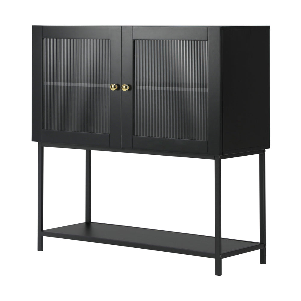 Oikiture Bathroom Cabinet Two Tempered Glass Door Black