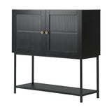 Oikiture Bathroom Cabinet Two Tempered Glass Door Black