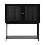 Oikiture Bathroom Cabinet Two Tempered Glass Door Black