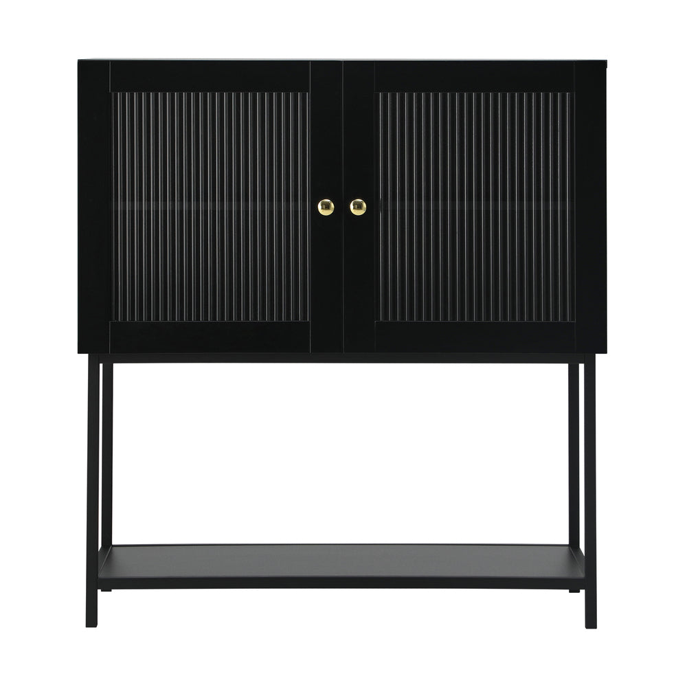 Oikiture Bathroom Cabinet Two Tempered Glass Door Black