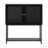 Oikiture Bathroom Cabinet Two Tempered Glass Door Black - Top-Down View