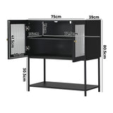 Oikiture Bathroom Cabinet Two Tempered Glass Door Black