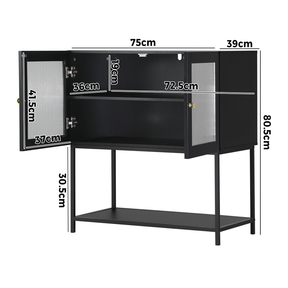 Oikiture Bathroom Cabinet Two Tempered Glass Door Black