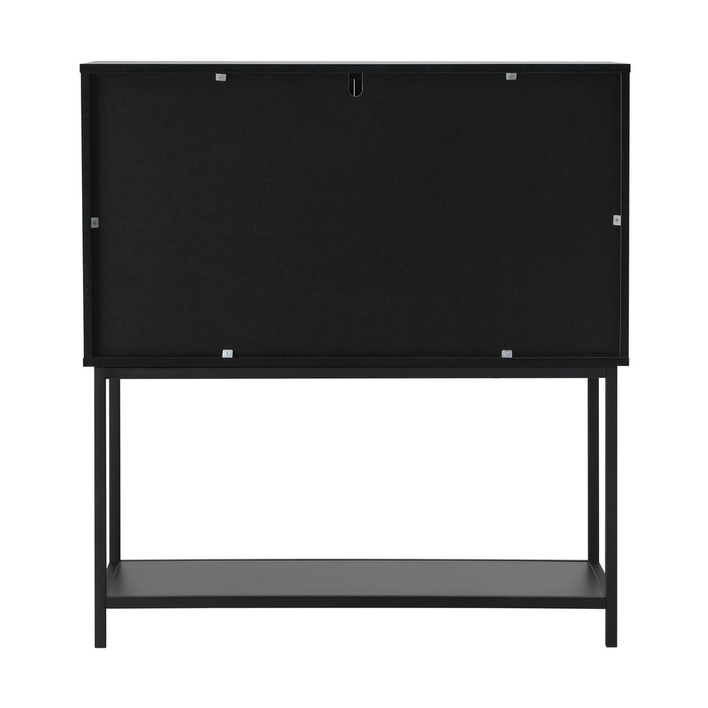 Oikiture Bathroom Cabinet Two Tempered Glass Door Black