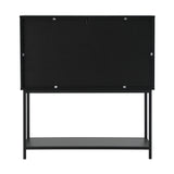 Oikiture Bathroom Cabinet Two Tempered Glass Door Black - Front View