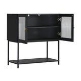 Oikiture Bathroom Cabinet Two Tempered Glass Door Black