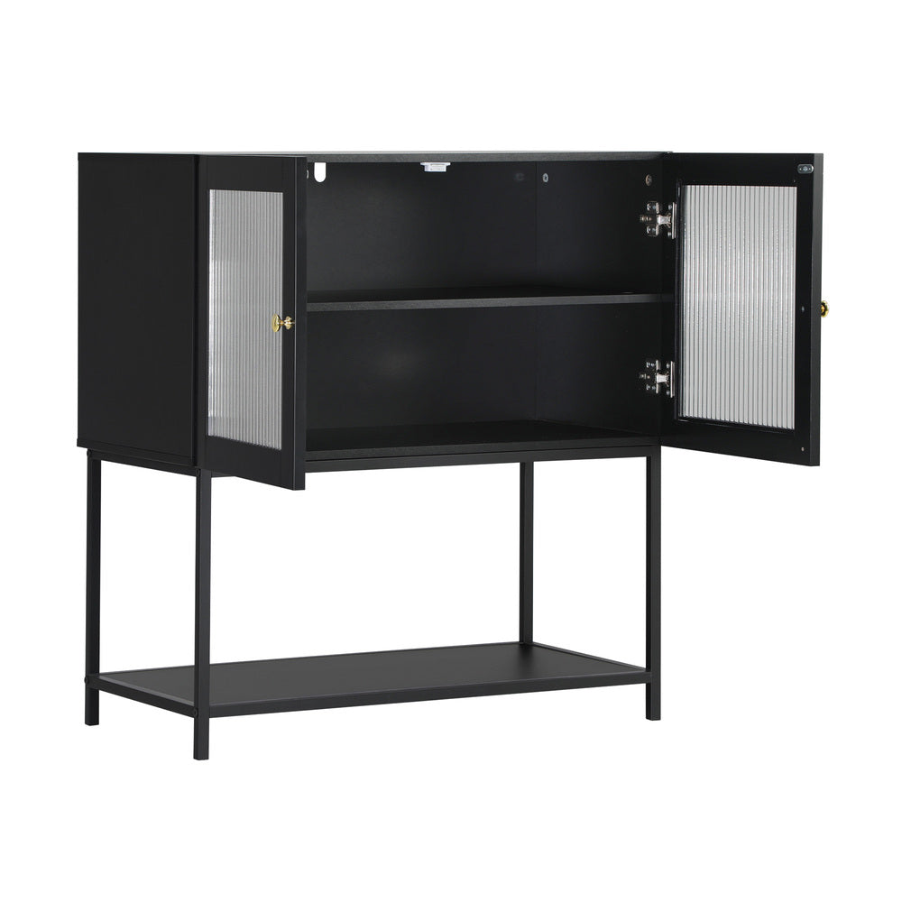 Oikiture Bathroom Cabinet Two Tempered Glass Door Black