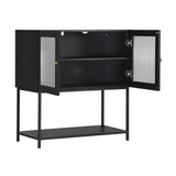 Oikiture Bathroom Cabinet Two Tempered Glass Door Black - Close-Up Angle