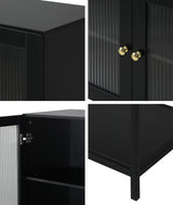 Oikiture Bathroom Cabinet Two Tempered Glass Door Black
