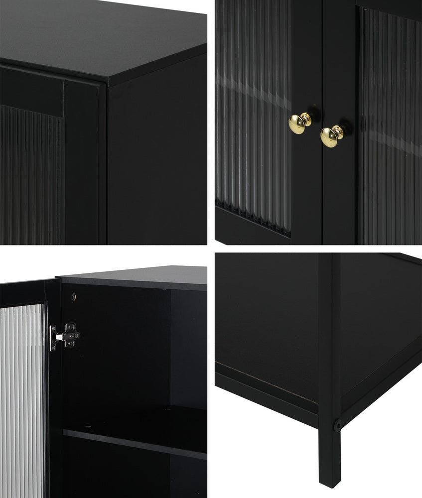 Oikiture Bathroom Cabinet Two Tempered Glass Door Black