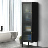 Oikiture Bathroom Cabinet Tempered Glass Door Tall Slim Black