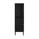 Oikiture Bathroom Cabinet Tempered Glass Door Tall Slim Black