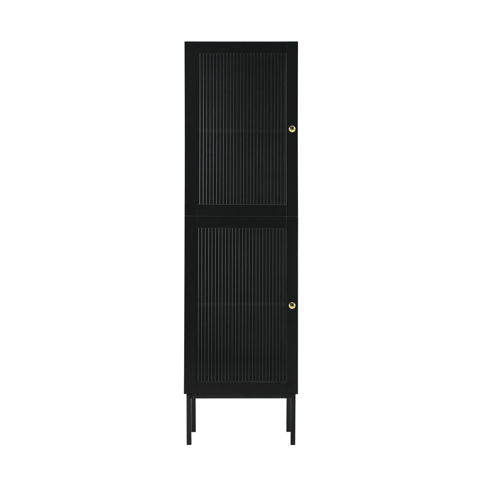 Oikiture Bathroom Cabinet Tempered Glass Door Tall Slim Black