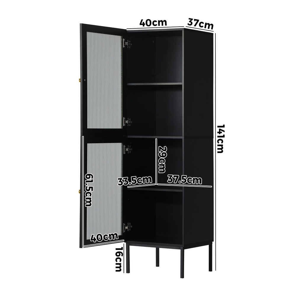 Oikiture Bathroom Cabinet Tempered Glass Door Tall Slim Black