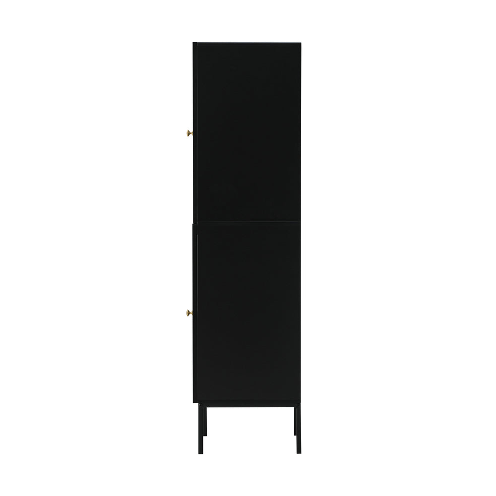 Oikiture Bathroom Cabinet Tempered Glass Door Tall Slim Black