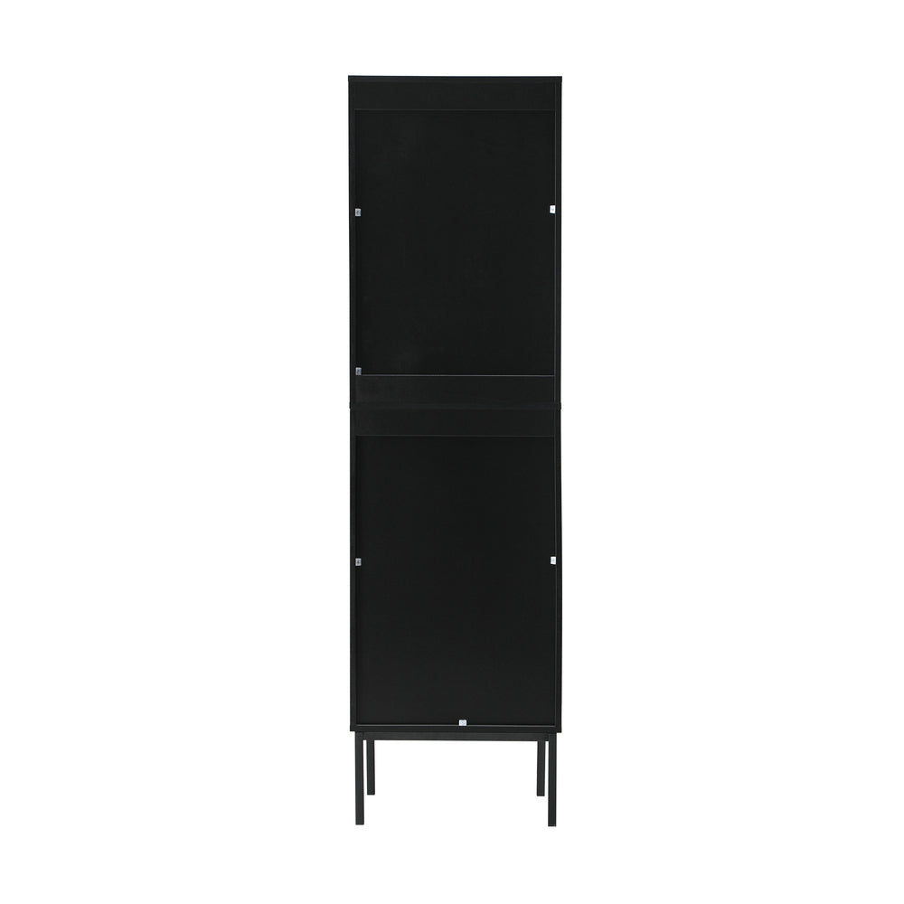 Oikiture Bathroom Cabinet Tempered Glass Door Tall Slim Black