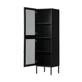 Oikiture Bathroom Cabinet Tempered Glass Door Tall Slim Black
