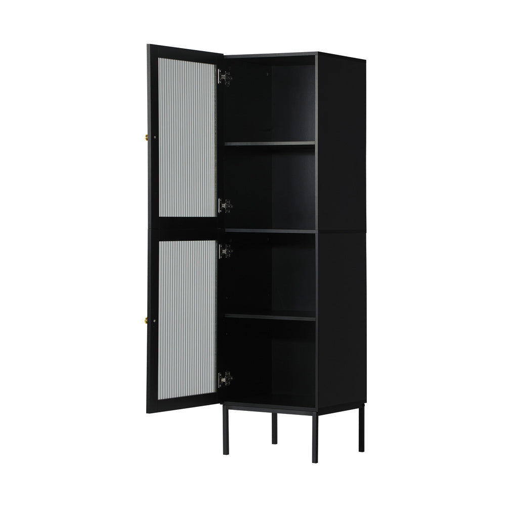Oikiture Bathroom Cabinet Tempered Glass Door Tall Slim Black
