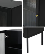Oikiture Bathroom Cabinet Tempered Glass Door Tall Slim Black