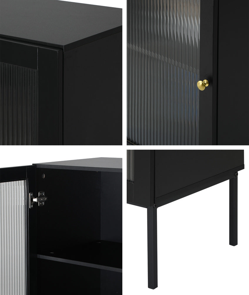 Oikiture Bathroom Cabinet Tempered Glass Door Tall Slim Black