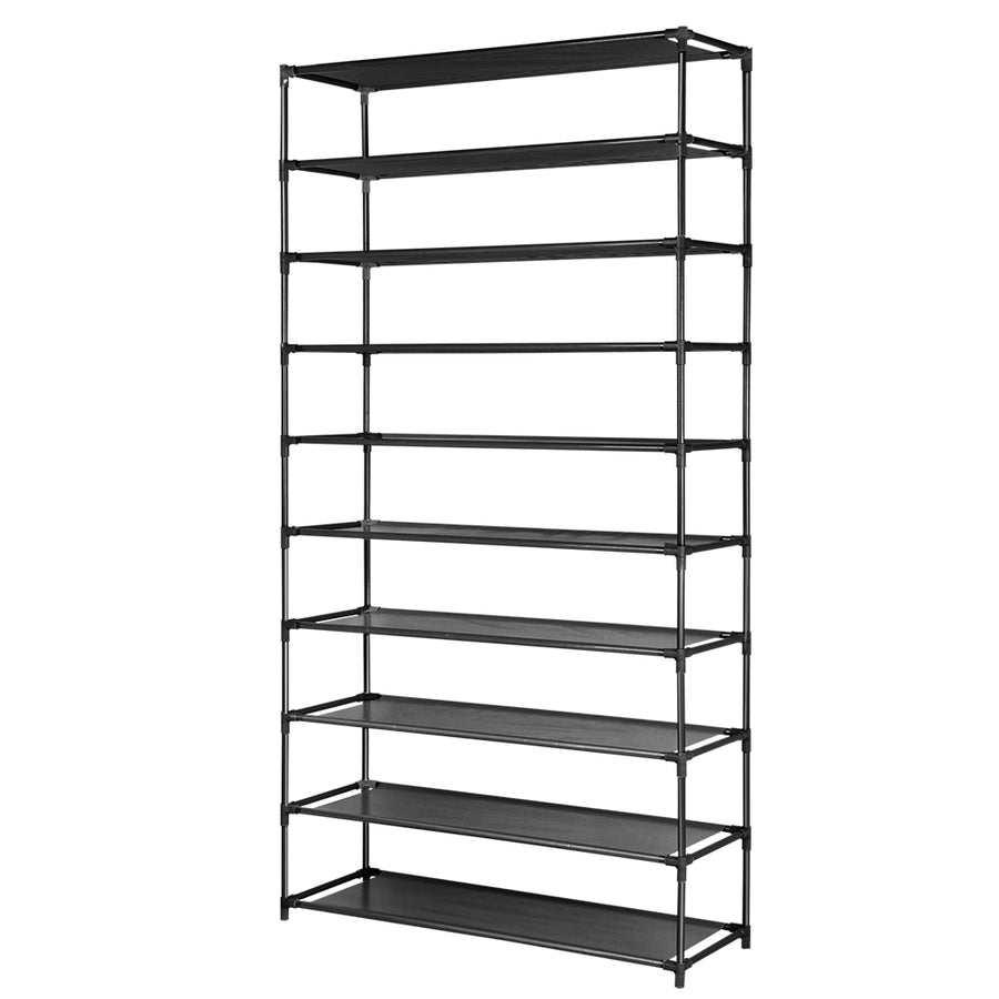 Artiss black 10 tier stackable metal shoe rack, 50 pairs, non-woven fabric liner
